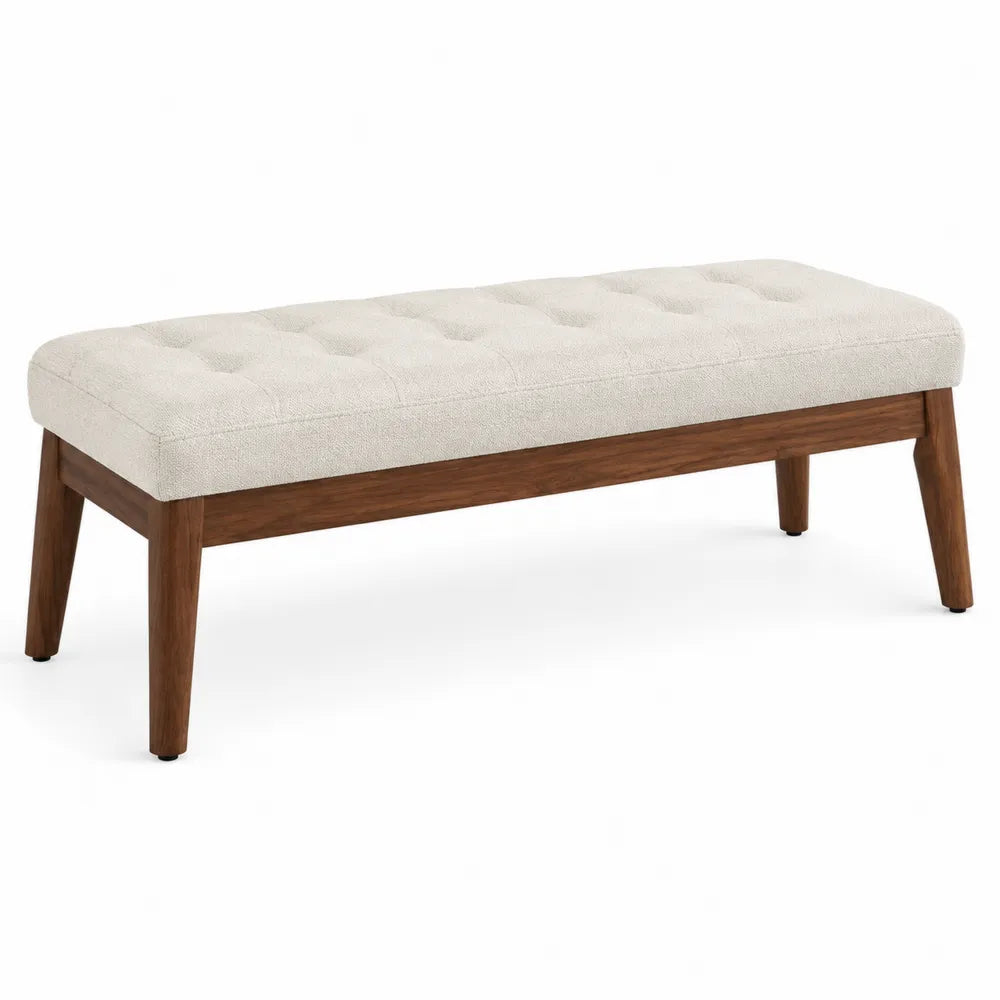 Panca in legno con seduta in tessuto beige