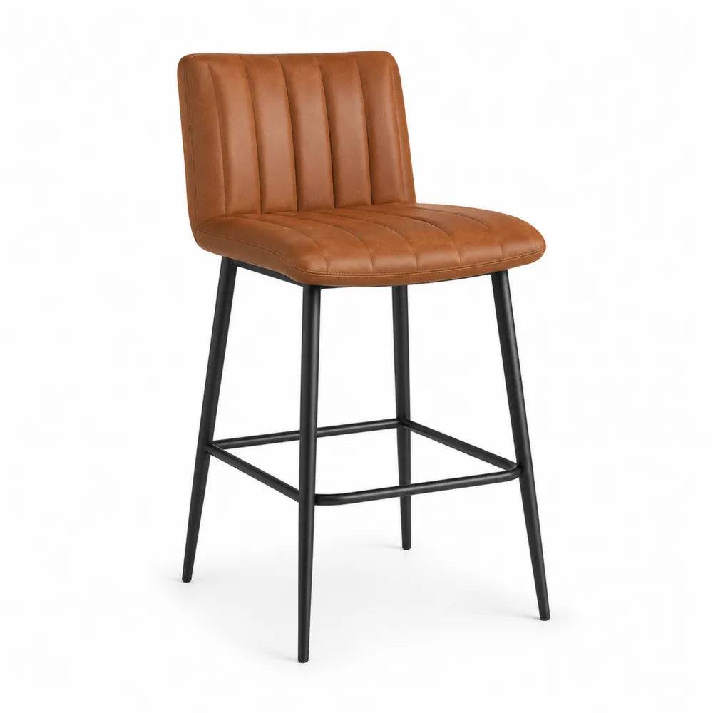 Sgabello da bar in pelle sintetica marrone con struttura in metallo nero
