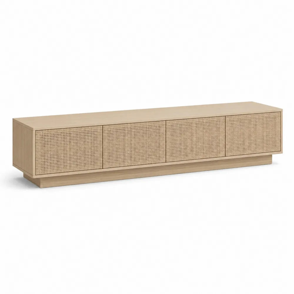 Mobile TV in legno con ante in paglia di Vienna 200x45x35 cm
