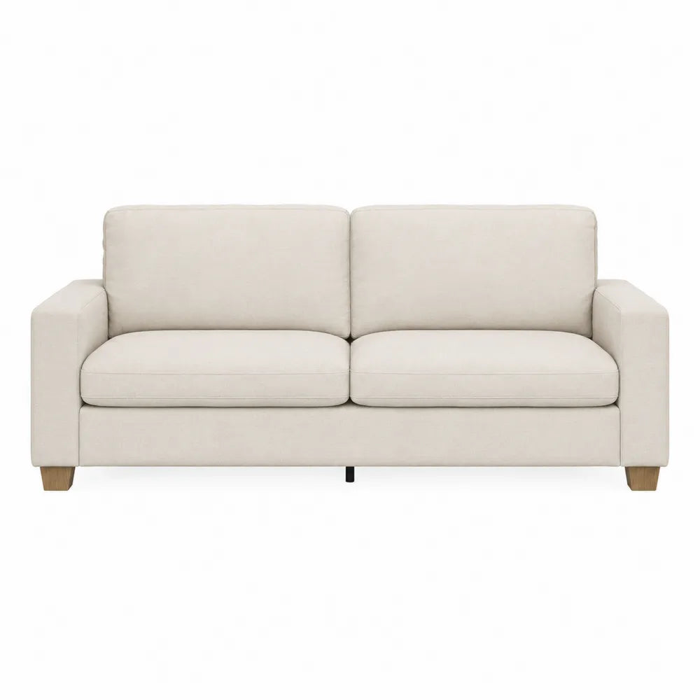 Divano a tre posti in legno e tessuto beige 200x90x85 cm