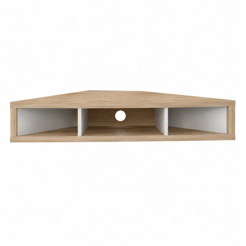Mobile TV angolare in legno MDF rovere chiaro e bianco