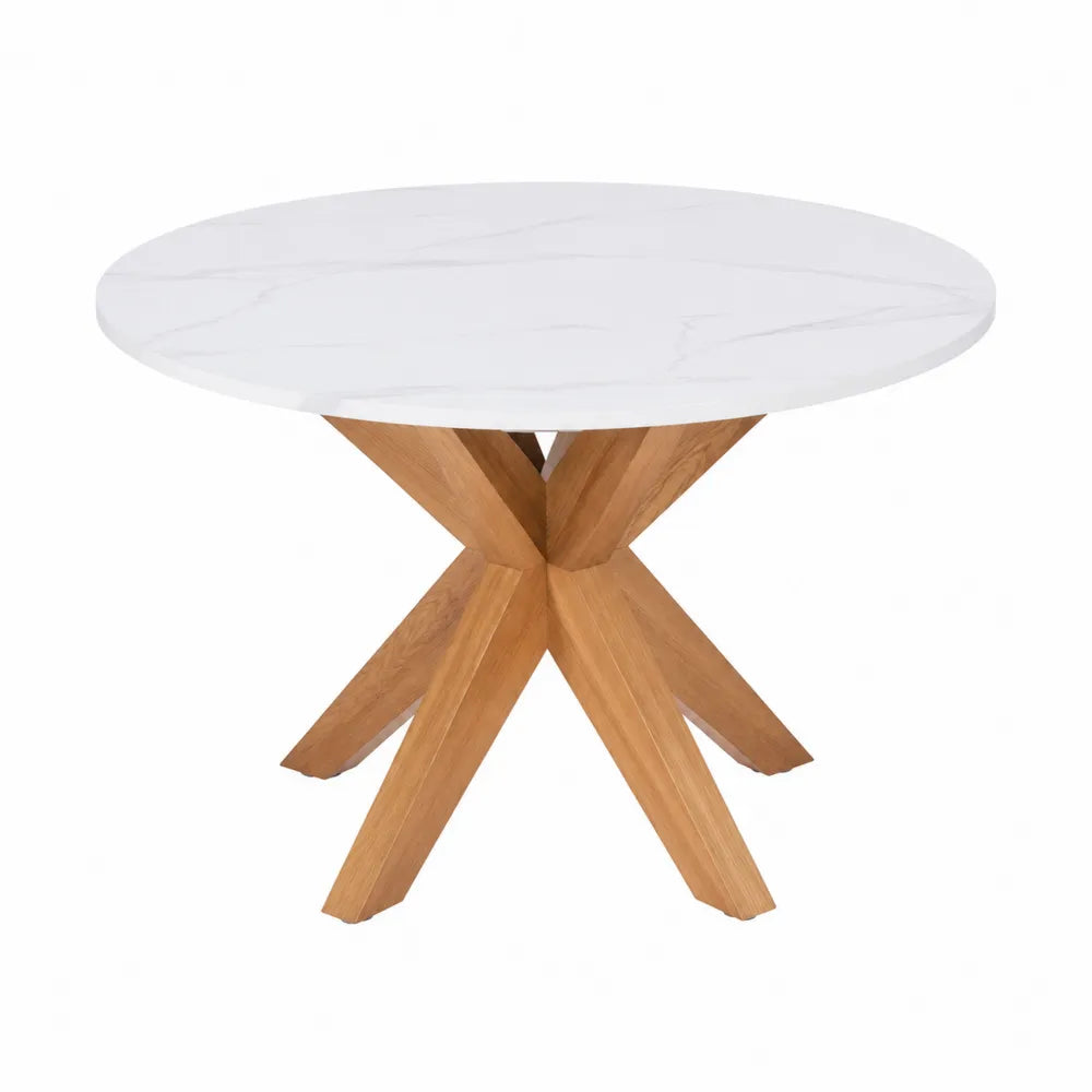 Tavolo rotondo in marmo bianco con base in legno massello 120cm