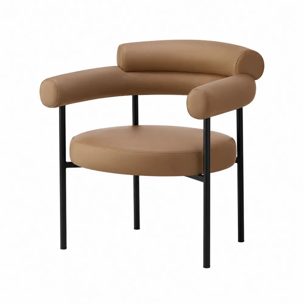 Sedia in pelle sintetica marrone con struttura in metallo nero