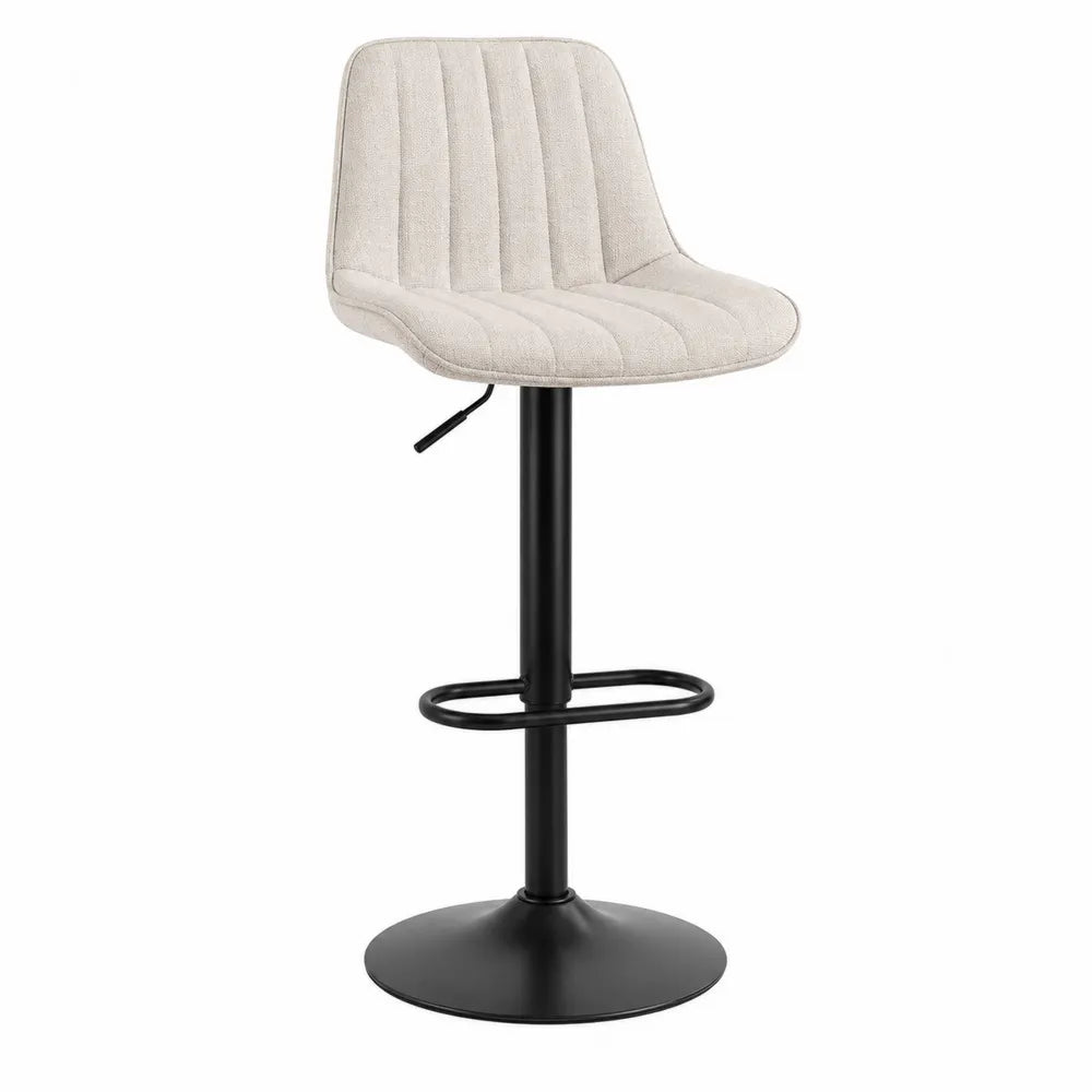 Sgabello da bar in tessuto beige con struttura in metallo nero