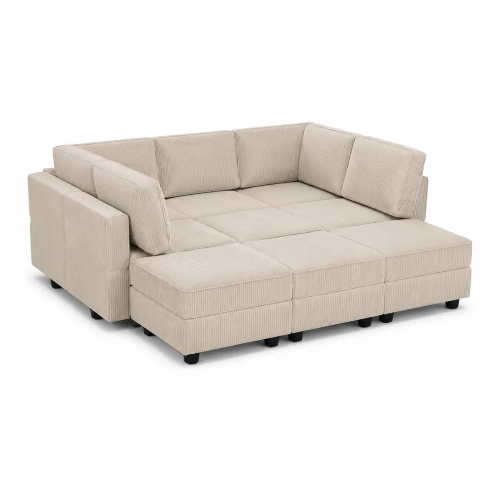 Divano modulare in tessuto a coste beige