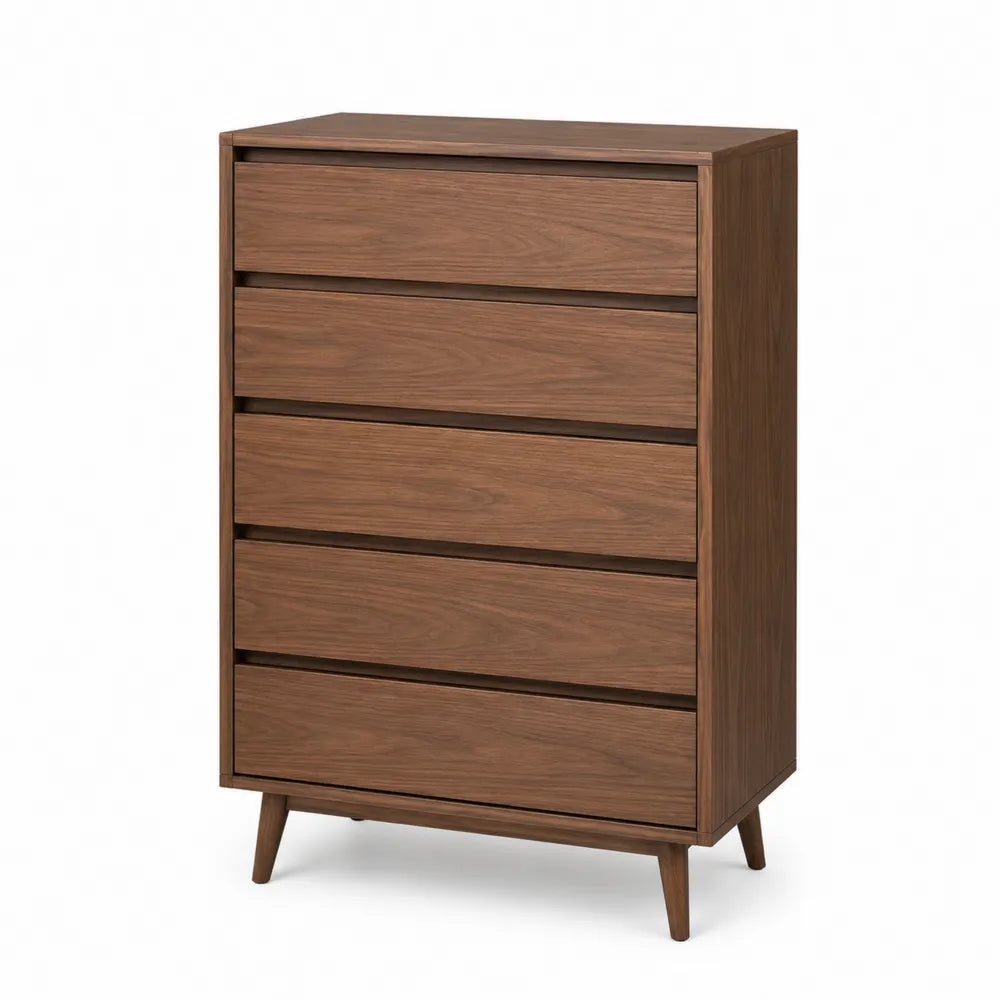 Cassettiera in legno con 5 cassetti marrone