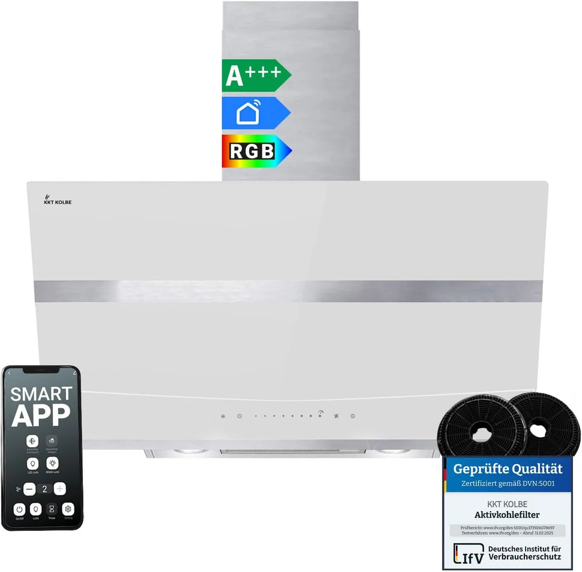 Cappa aspirante HERMES8005WM, 80 cm, cappa da cucina, inclinata, bianco, KKT KOLBE Cappa aspirante inclinata HERMES8005WM