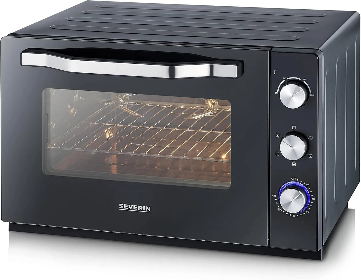 Severin Forno elettrico, 58, 5 x 51, 5 x 37, 5 cm, 60 L, 2200 W, 100 a 230 °C, timer, nero, Pietra Refrattaria, TO 2073, 6 Modalità, 60 Litri