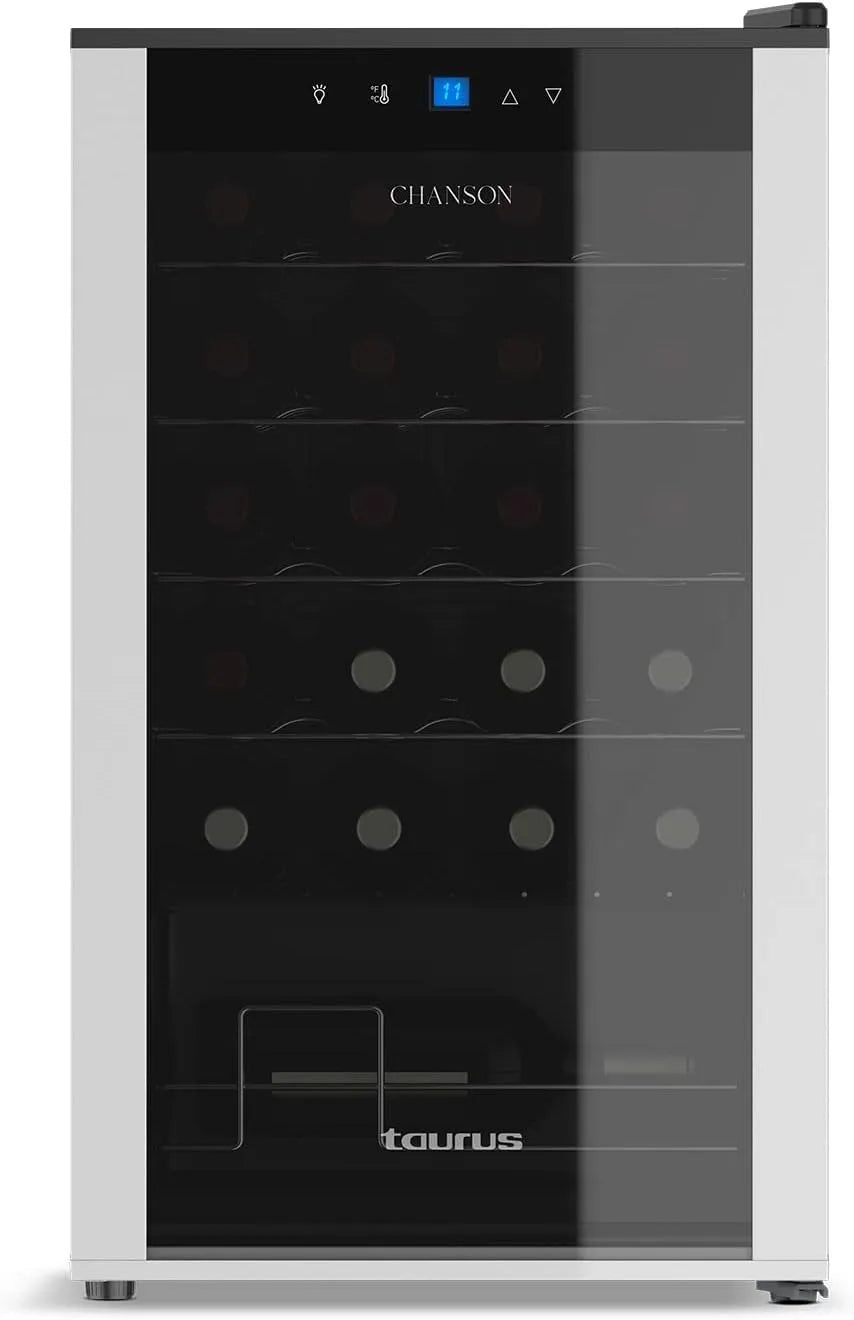 Taurus WC24C Cantinetta vino, 24 bottiglie, 2 zone di temperatura, vetro, nero, silenziosa, non vibra, isolamento speciale dell'interno, porta in