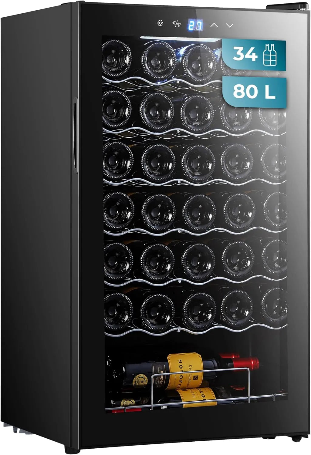 Cecotec 34 bottiglie, Vinoteca Black Compressor, 80 l, raffreddamento a compressore Bolero Grandsommelier 34030, display, temperatura regolabile da 5