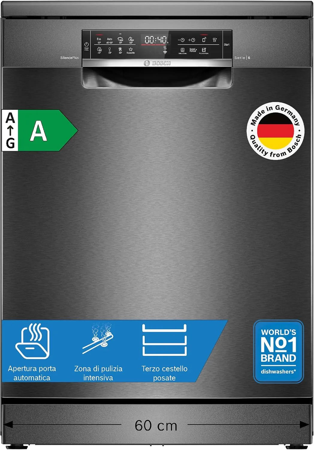 Bosch Serie 6 SMS6ECC12E Lavastoviglie, classe energetica A, acciaio inox, nero