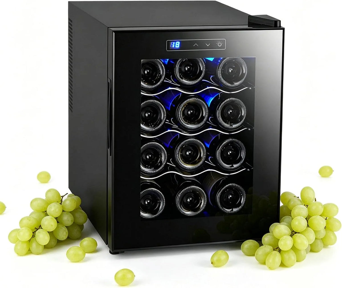 Cantinetta vino, 32 L, 12 bottiglie, 2 zone di temperatura, conserva Vini Rossi e Bianchi all-MetalEdition, Porta Vetro temperato Anti-UV, Controllo