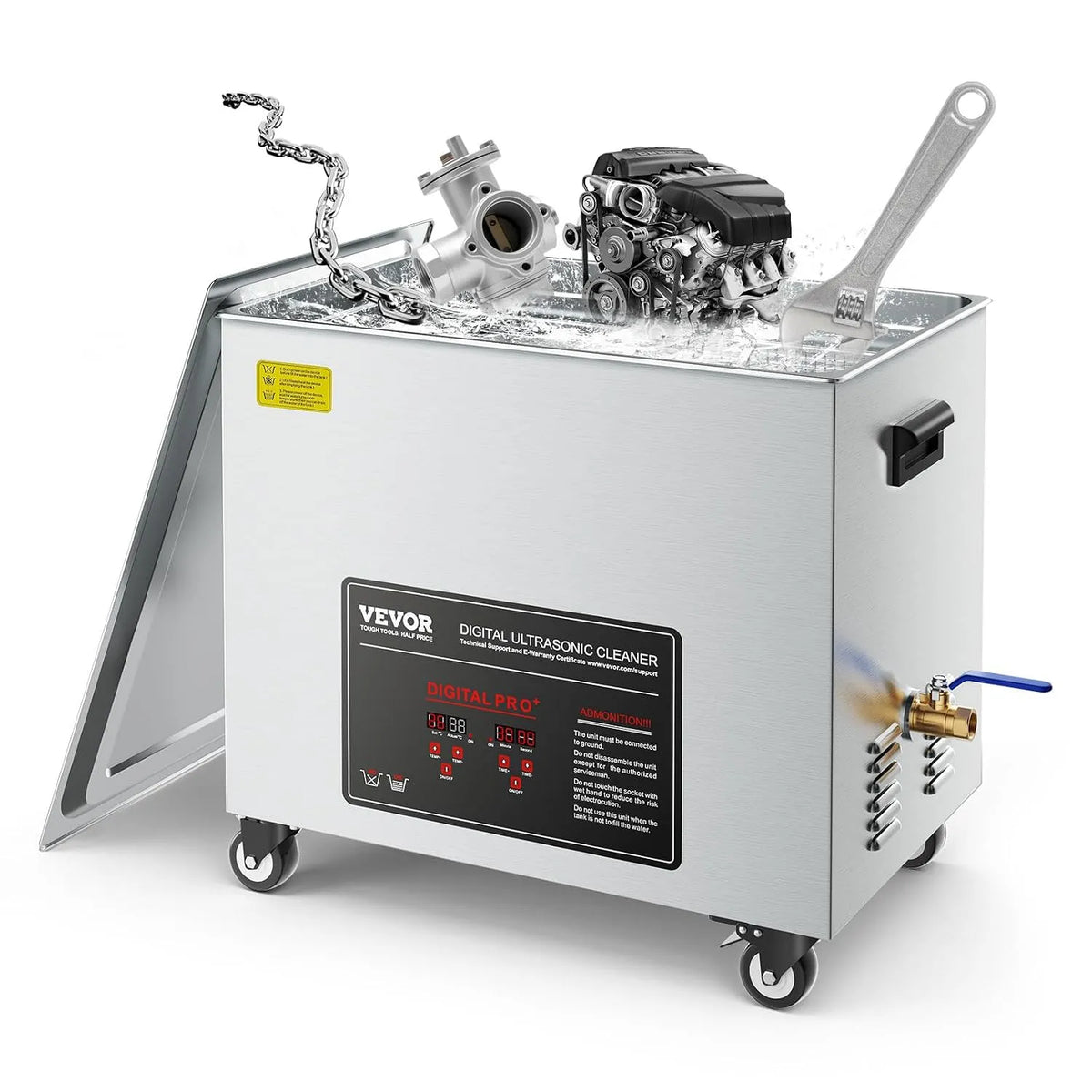 VEVOR Macchina per la Pulizia a Ultrasuoni Professionale con Cestello di Pulizia e Display Digitale, Pulitore a Ultrasuoni da 50 L, in Acciaio Inox da
