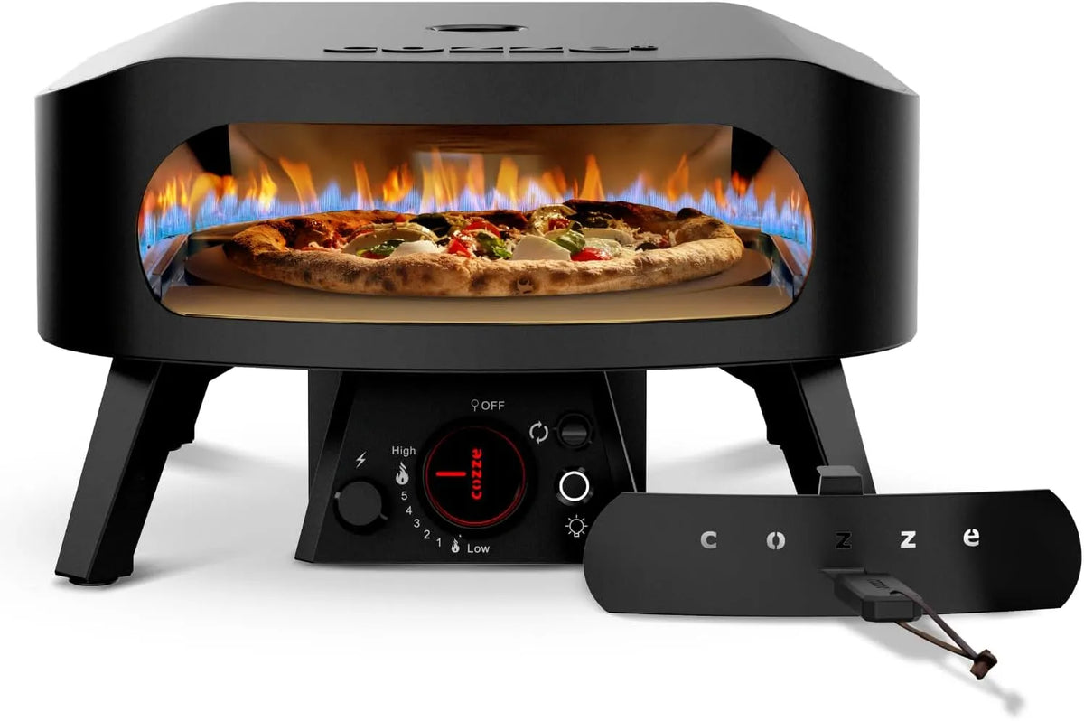 Forno elettrico per pizza, 34, 5 cm, pietra refrattaria, pizza in 2 minuti, pietra rotante, 600°C, edizione nera