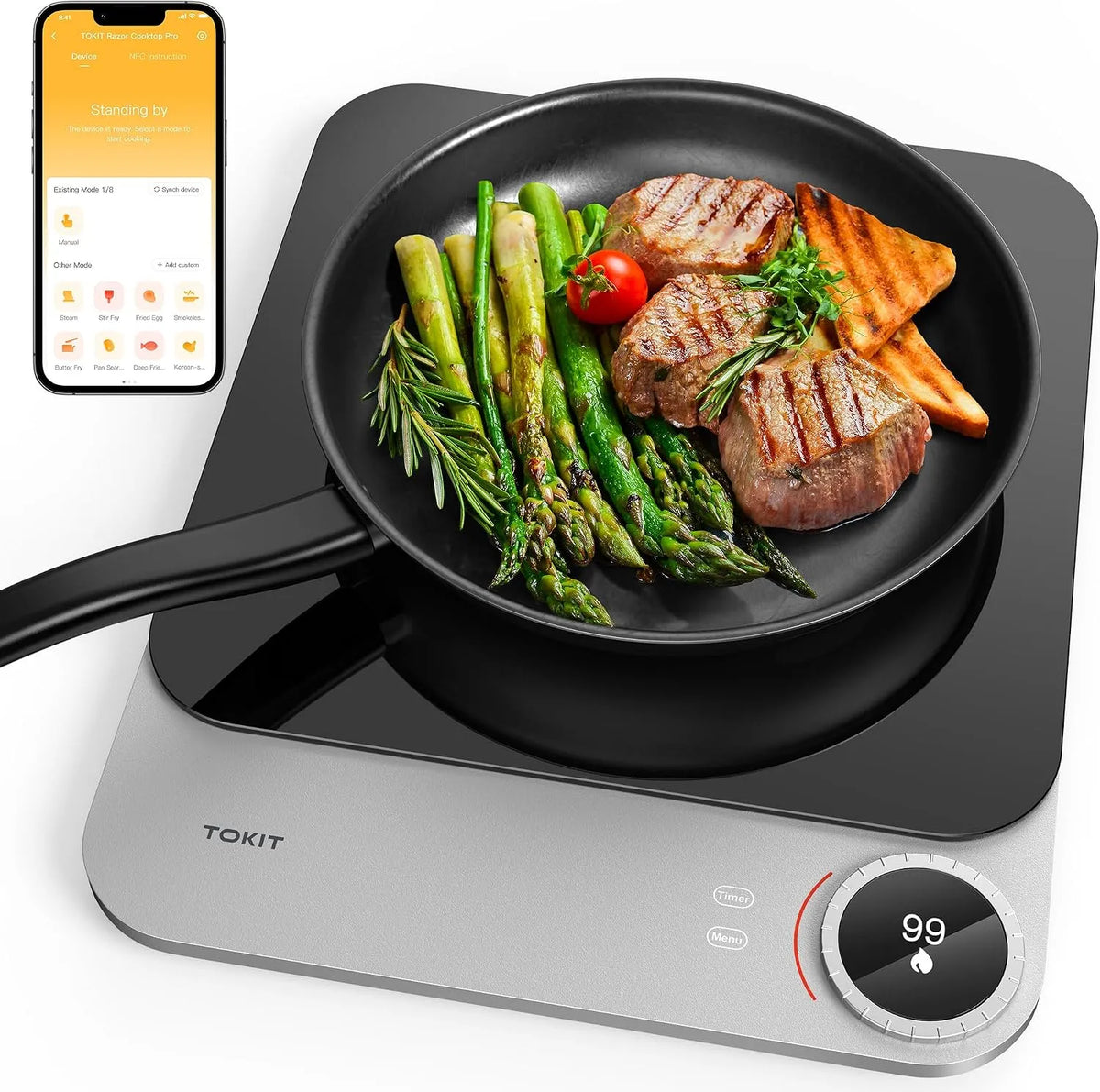 Prodotto Fuoco A 99 Livelli, TOKIT Piastra Di Cottura A Induzione, Manopola+Controllo A Sfioramento, 2100 W, Con Display Oled, Sensore Di Temperatura