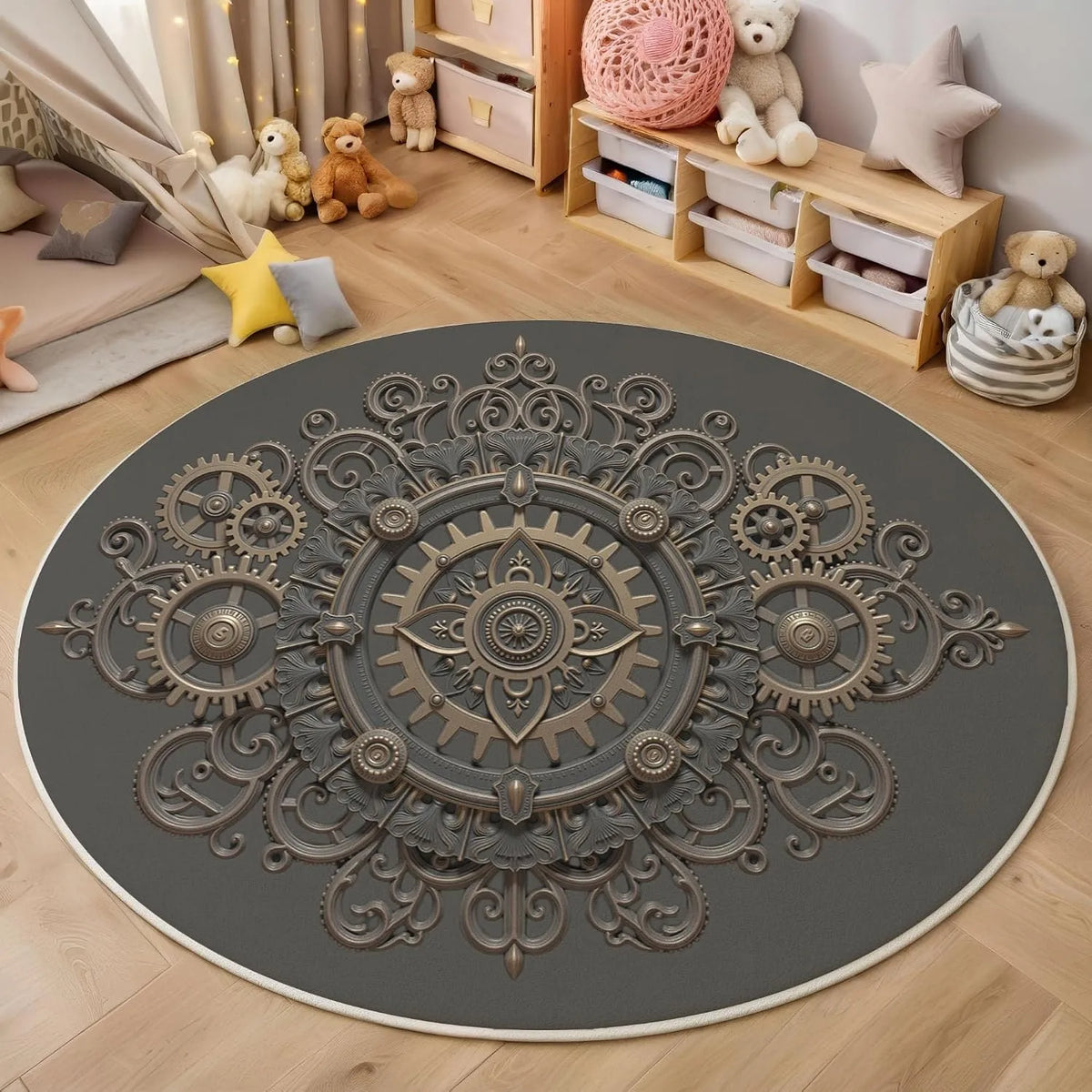 Lavatrice, 160cm, industriale, decorazione del soggiorno, grigio, industriale retrò Ruota con motivi floreali Tappeto Rotondo Oro grigio Tappeti 160cm