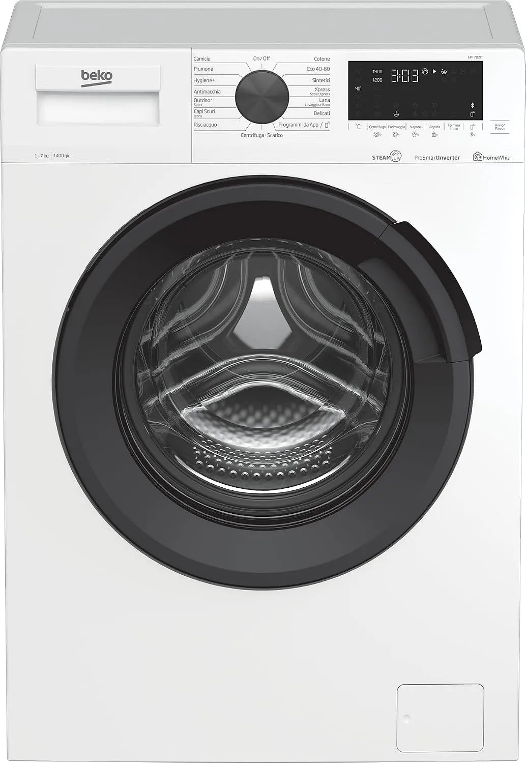 Beko EPT7D2IT Lavatrice, 7 kg, classe energetica D, touch, Inverter, vapore, Linea Smart 20, 1400 giri, Oblò Antracite