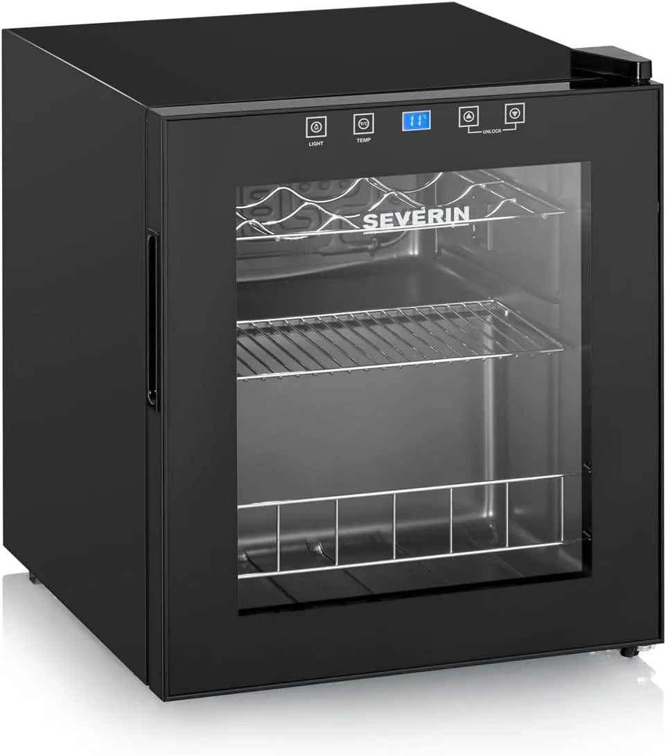 Severin Cantinetta vino, 46 L, 51, 5 x 43, 0 x 48, 0 cm, 15 bottiglie, 4 a 18 °C, 43 dB, vetro, touch, nero, Cavo Lungo 160cm, WKS 8907, 46 Litri