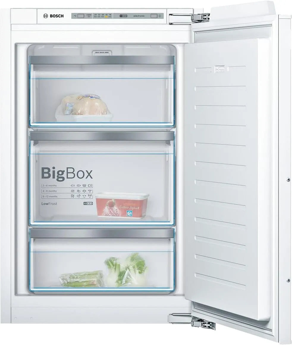Bosch Serie 6 GIV21ADD0 Congelatore, 95 L, da incasso, vano congelatore, freezer verticale, 104 kWh all'anno, 88 x 5, 88 x 56, LowFrost, BigBox