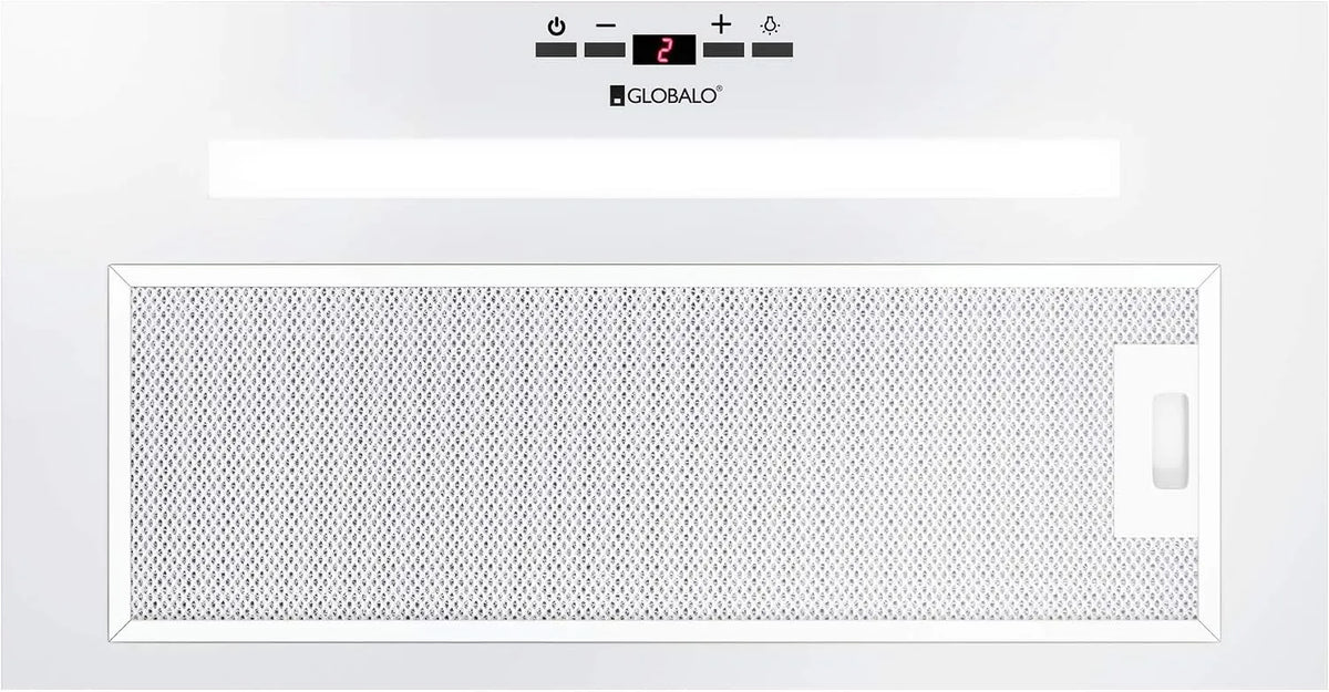 Cappa aspirante, 60 cm, cappa da cucina, da incasso, acciaio inox, bianco, 4 livelli di potenza, acciaio laccato, 2 White, ventilatore, filtro grasso