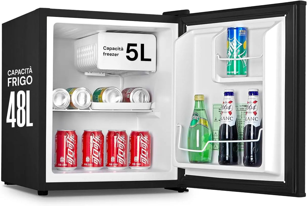 Frigorifero, 48 L, vano congelatore, nero, Minifrigo da Camera Silenzioso 85W Ideale per Ufficio, Hotel o Casa - Frigo Piccolo con Porta Bibite