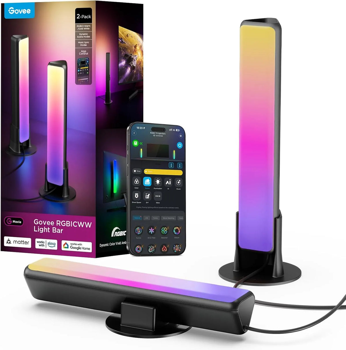 Smart TV, televisore, Govee Barre Luminose a LED Intelligenti, Retroilluminazione RGBICWW per TV