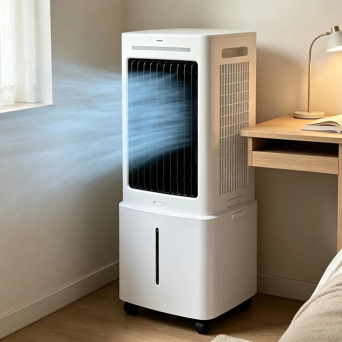 Condizionatore, 20 L, 2000 m3/h, portatile, 3 velocità, oscillazione, 80W, 2 ghiaccioli, 2000m3, per Camera da Letto e Ufficio, silenzioso