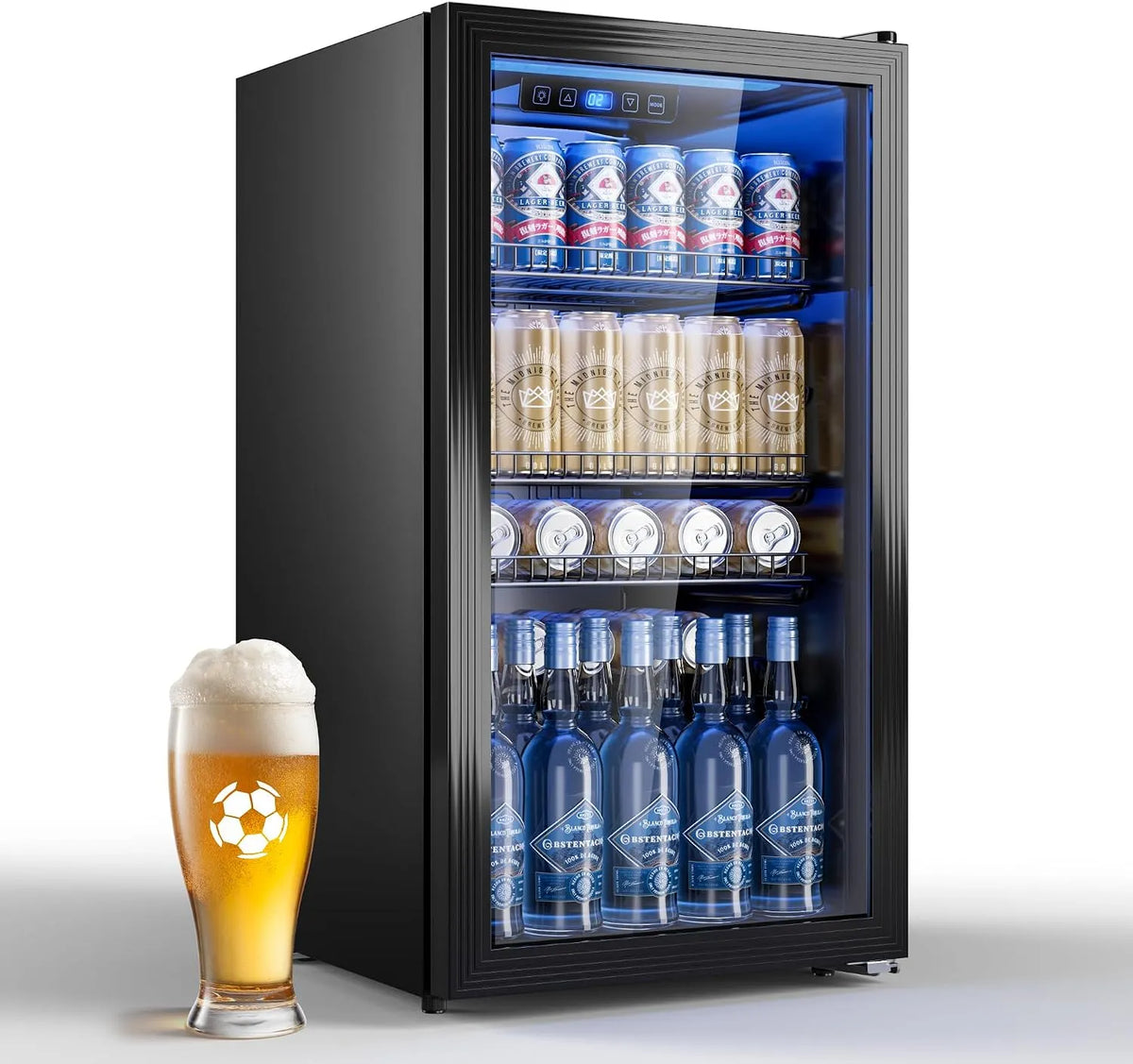 Frigorifero, 90 L, vetro, Bar e Ufficio, Mini Frigo per 128 Lattine, Ripiani Regolabili per Birra, Vino e Bibite, Ideale per Casa