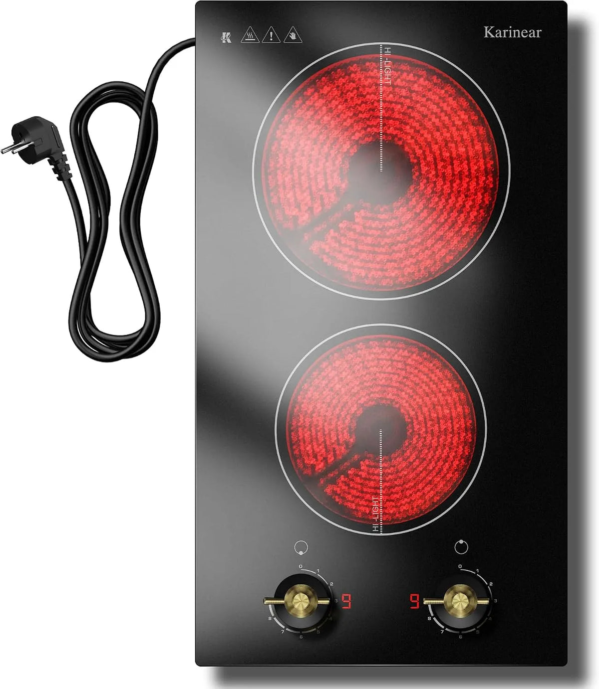 Piano cottura elettrico, 2 fuochi, 3000 W, 240 V, da incasso, piastra elettrica, Piastra Cottura in Ceramica con Manopola Incasso, 220-240 V