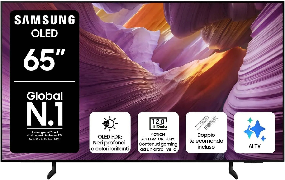 Samsung QE65S85FAEXZT NQ4 Smart TV, televisore, 4K UHD, OLED, audio Dolby, Dolby Atmos & OTS Lite, AI Gen2 Processor, 4K AI Upscaling, 2025, PACCHETTO