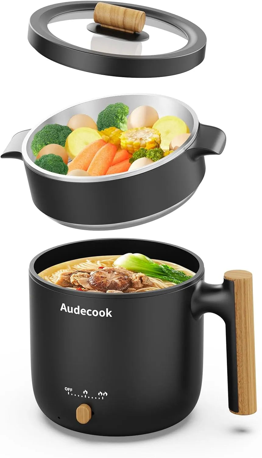 Pentola e padella, 5 L, portatile, vapore, nero, Nero 1, 8L, Perfetta per Nodi, Pasta, Uova, Zuppa, Bistecca