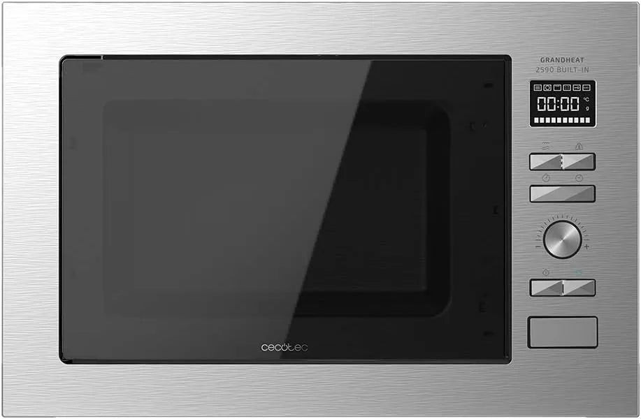 Cecotec GrandHeat 2590 Forno a microonde, 25 L, 900/1000 W, 8 programmi, grill, da incasso, timer, acciaio inox, nero, 8 funzioni preimpostate