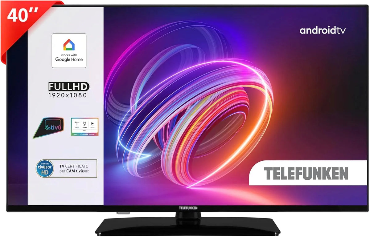 Google TE40750B49V4DAZ Smart TV, 40 pollici, televisore, HDR, audio Dolby, Android OS, DVB-T2, Full HD, Compatibile con Google Home
