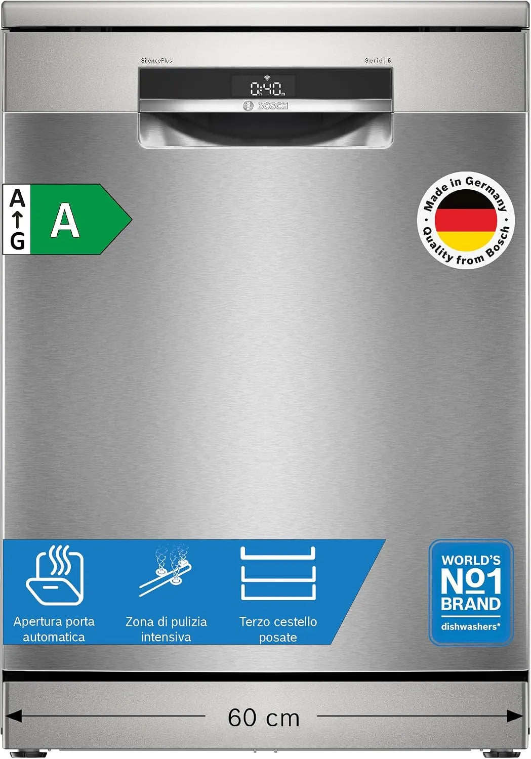 Bosch Serie 6 SMS6ECI15E Lavastoviglie, classe energetica A, acciaio inox, Bosch SMS6ECI15E Serie 6 Lavastoviglie smart 14 coperti Acciaio Classe A