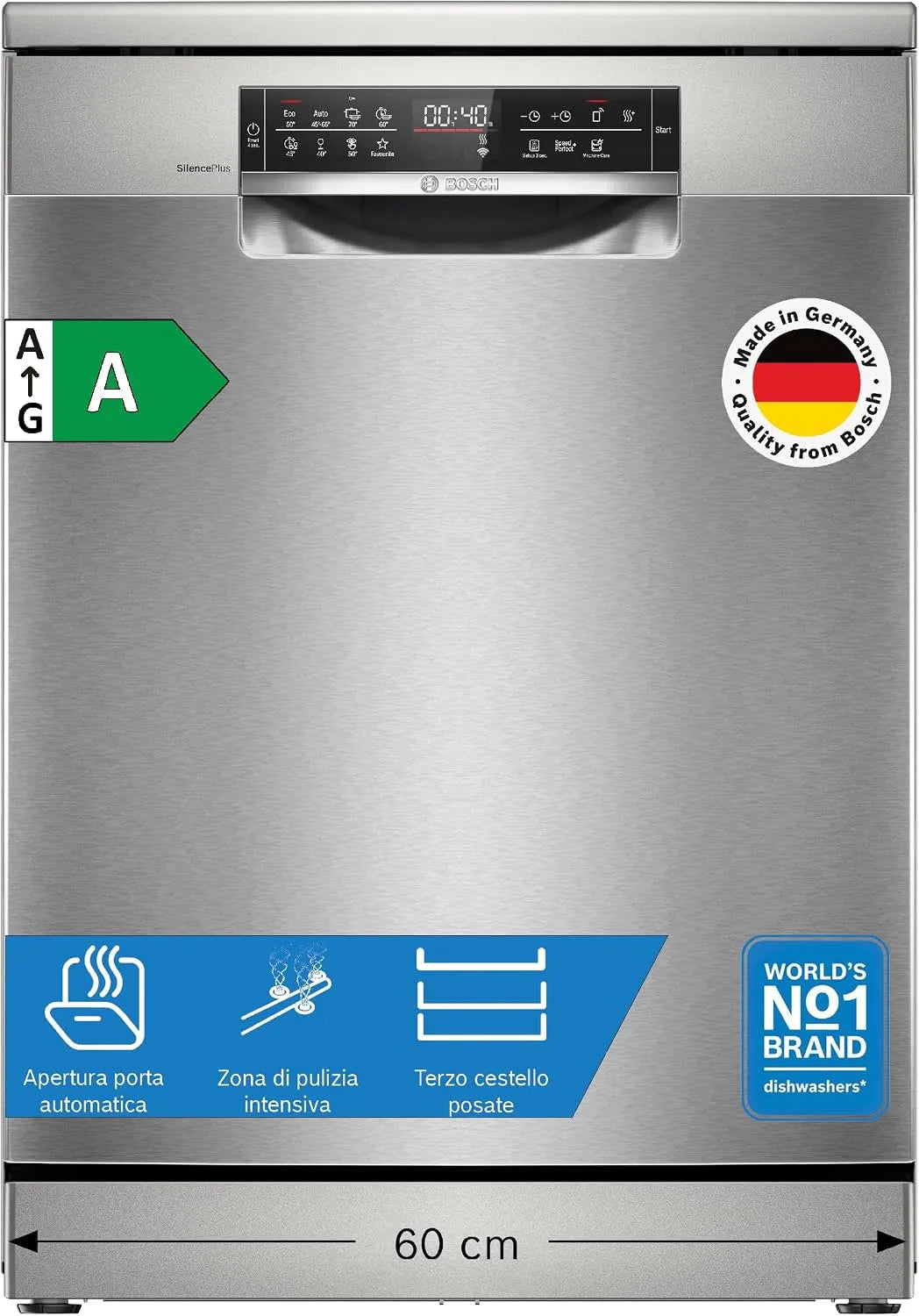 Bosch Serie 8 SMS8ECI02E Lavastoviglie, classe energetica A, acciaio inox, Bosch SMS8ECI02E Serie 8 Lavastoviglie smart 14 coperti Acciaio Classe A