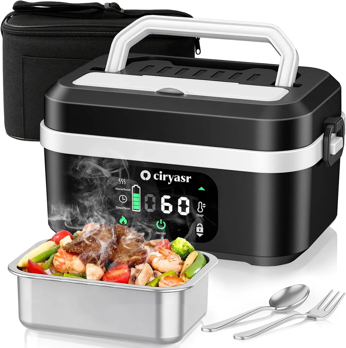 modello 20000mAh, Scaldavivande Elettrico Portatile a Batteria 20000mAh, 100W Ricaricabile Lunch Box con Contenitore Interno da 1, 35L in Acciaio Inox