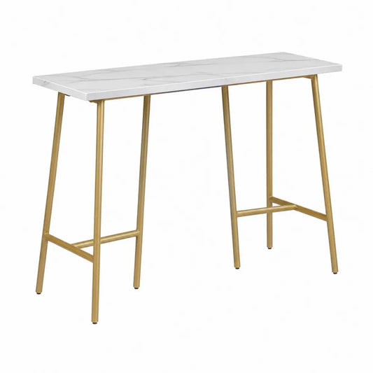 Tavolo Consolle Rettangolare in MDF e Metallo Bianco/Oro 120x40x75 cm