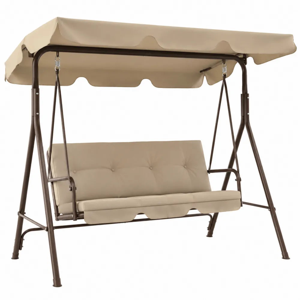 Dondolo in Metallo con Cuscini e Tettuccio Regolabile Beige