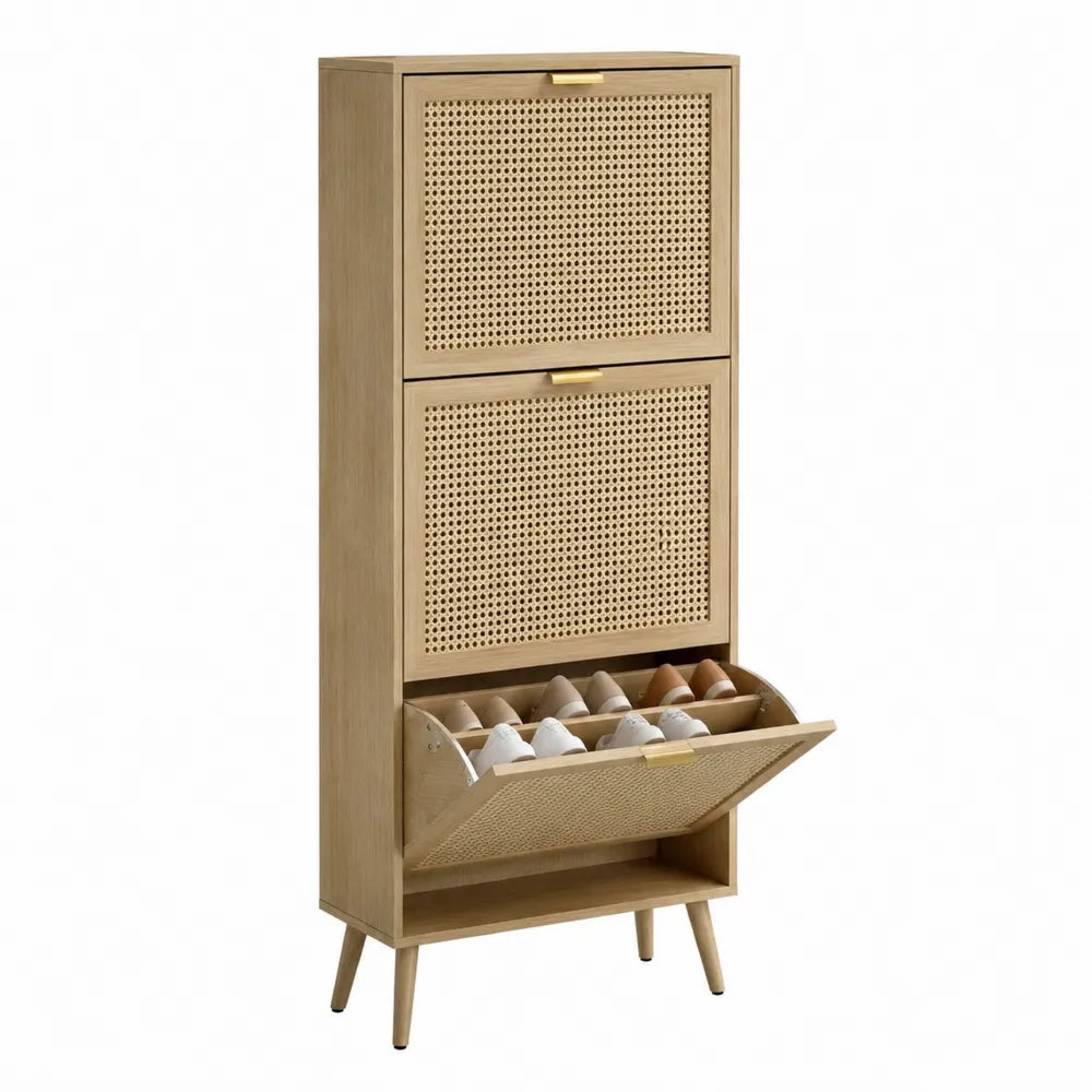 Scarpiera in Legno e Rattan Intrecciato 120x50x25 cm