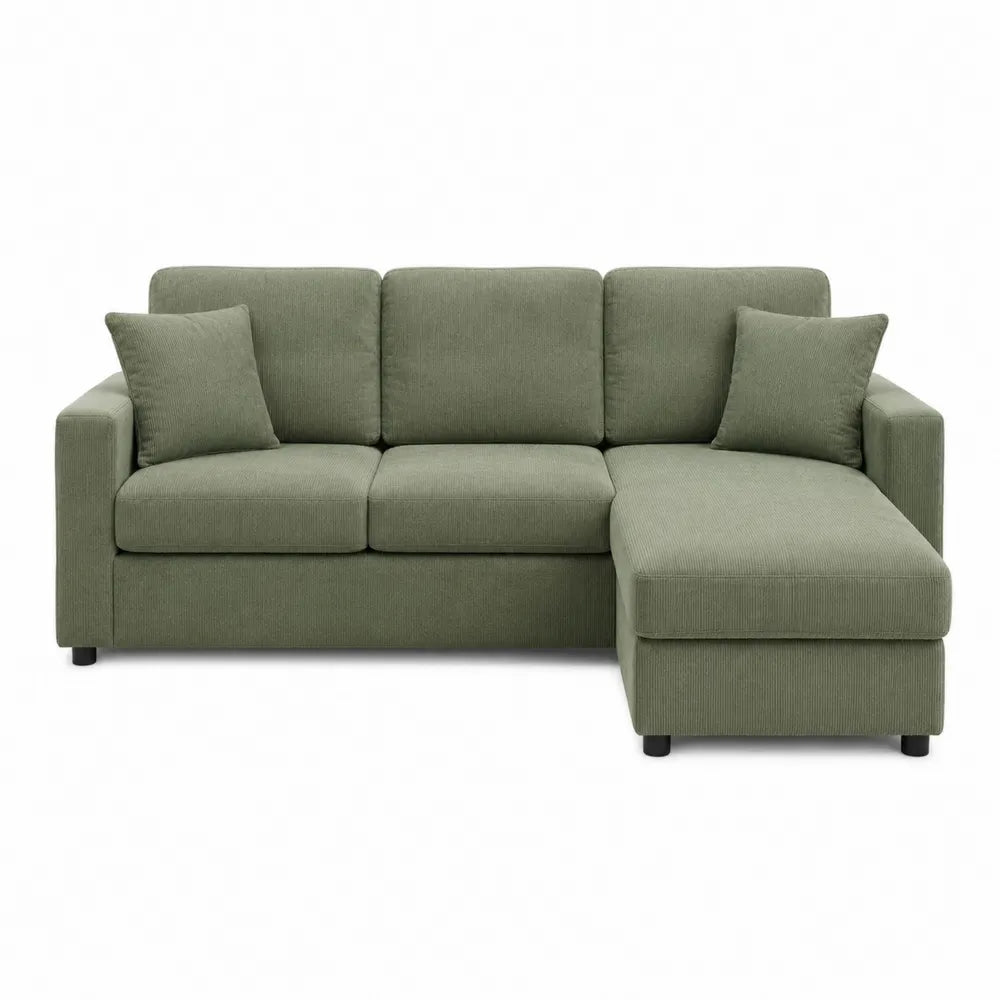 Divano angolare in tessuto verde con chaise longue