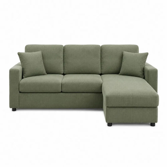 Divano angolare in tessuto verde con chaise longue