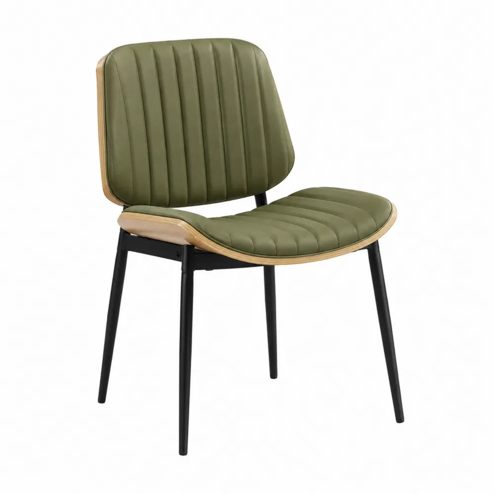 Sedia in legno e metallo verde con rivestimento in pelle sintetica