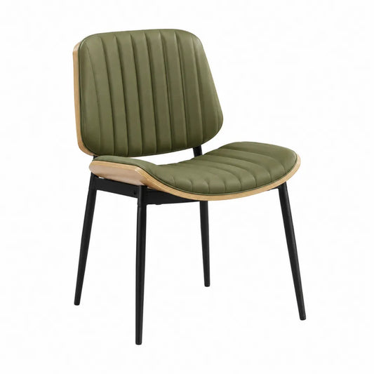 Sedia in legno e metallo verde con rivestimento in pelle sintetica