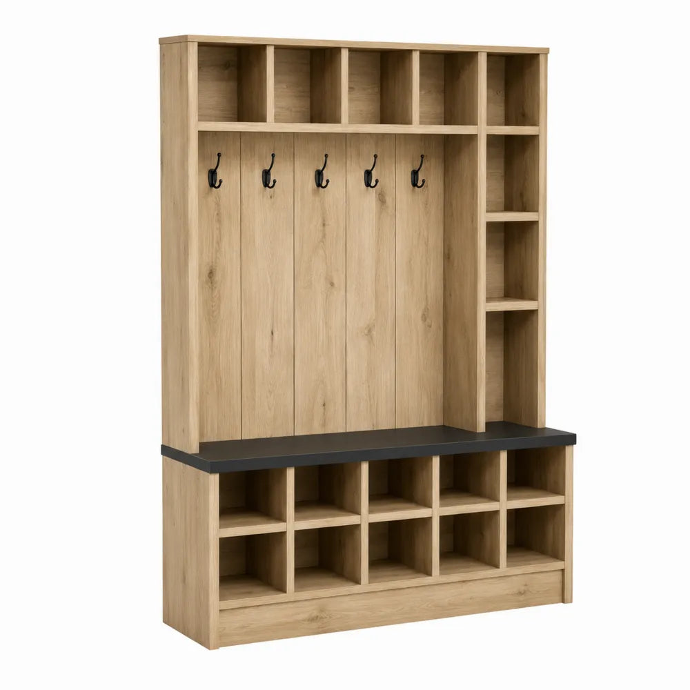 Appendiabiti da Ingresso in Legno composito con Ganci e Scaffali