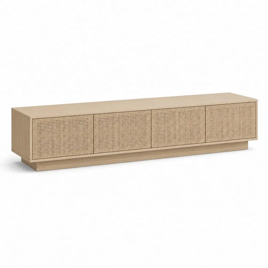 Mobile TV in legno con ante in paglia di Vienna 200x45x35 cm