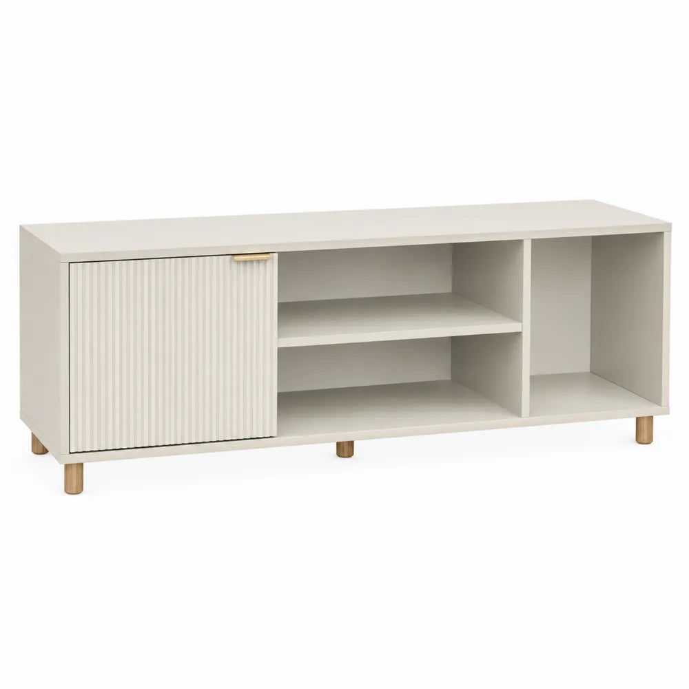 Mobile TV in legno MDF bianco con porta scorrevole e ripiani