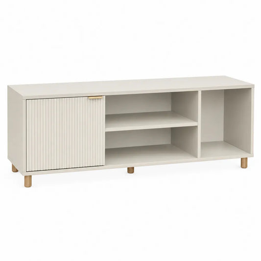 Mobile TV in legno MDF bianco con porta scorrevole e ripiani
