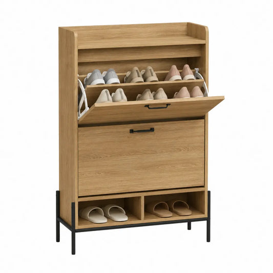 Scarpiera in legno e metallo, colore rovere