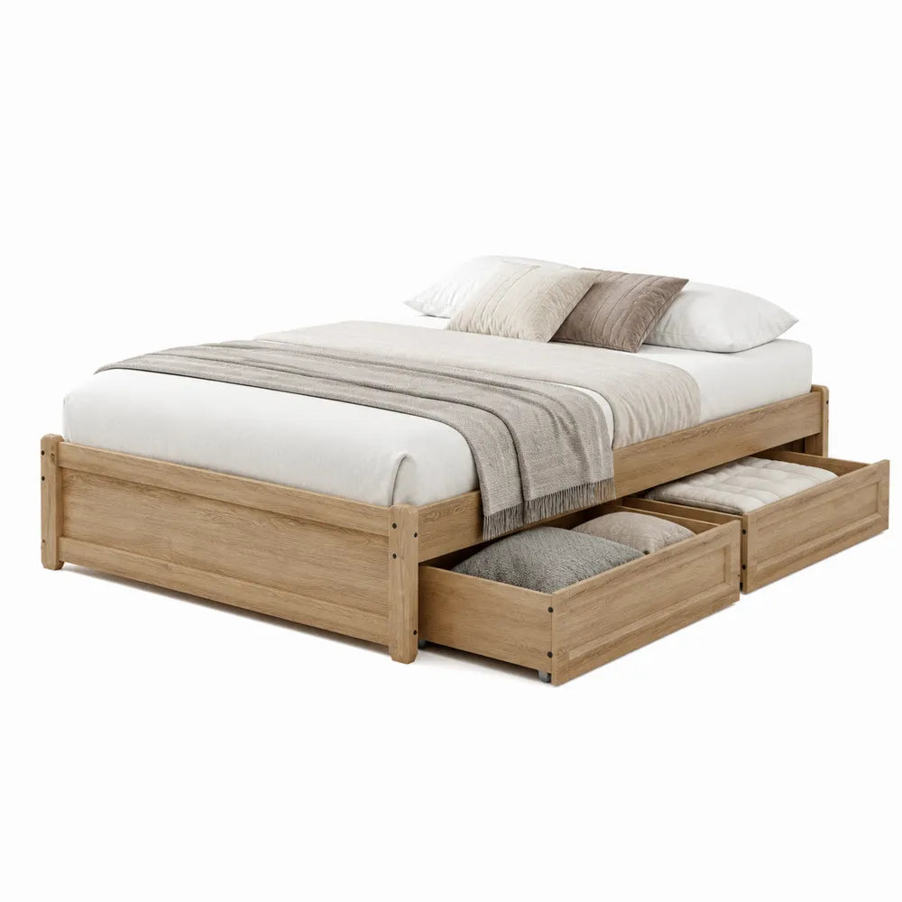 Letto matrimoniale in legno con cassetti rovere chiaro 160x200 cm