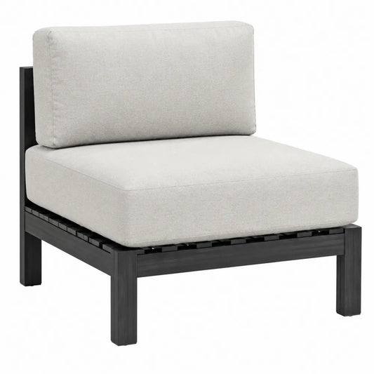 Poltrona in legno con cuscini in poliestere grigio chiaro